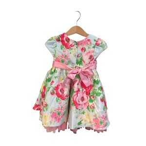 Floral Baby Girls Dress By Jona Michelle 24M/2T Pink Bow Polyester